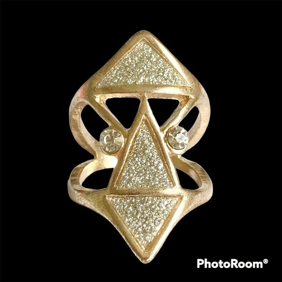 Rose Gold Cubic Zirconia Cocktail Ring Boho Art Deco Size 7 Plated Statement - Picture 3 of 12